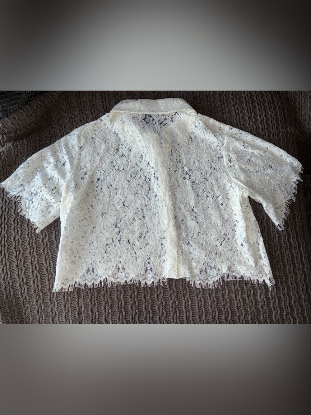 White Lace Button-Down Shirt - Women's Short Sleeve Boutique Brand:Sweet Generis - Picture 5 of 16